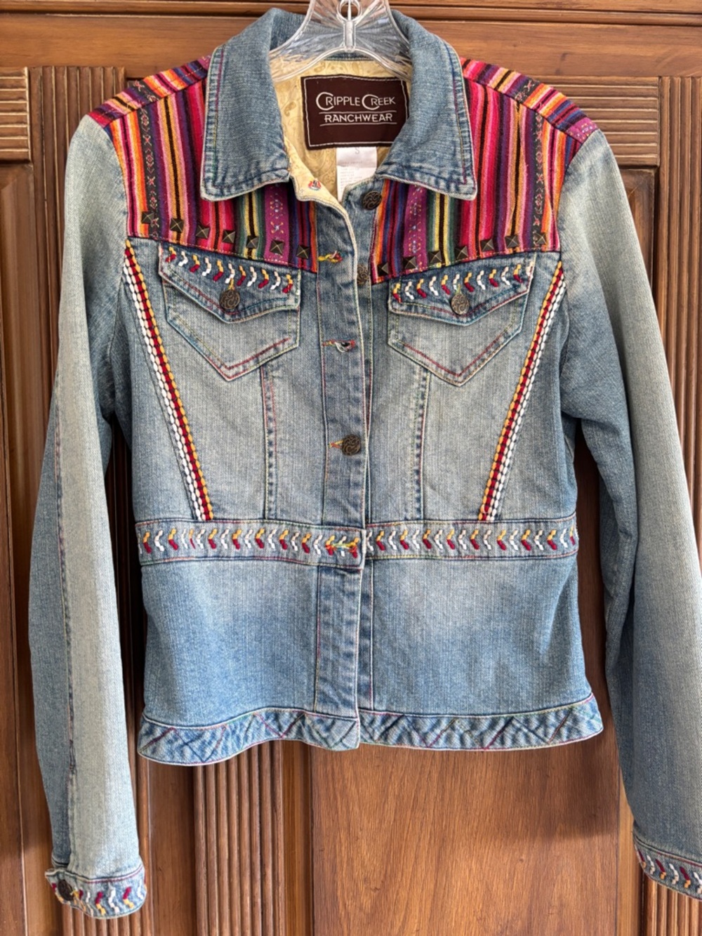 CRIPPLE CREEK RANCHWEAR- Embroidered Denim Jacket - Multicolor Accents